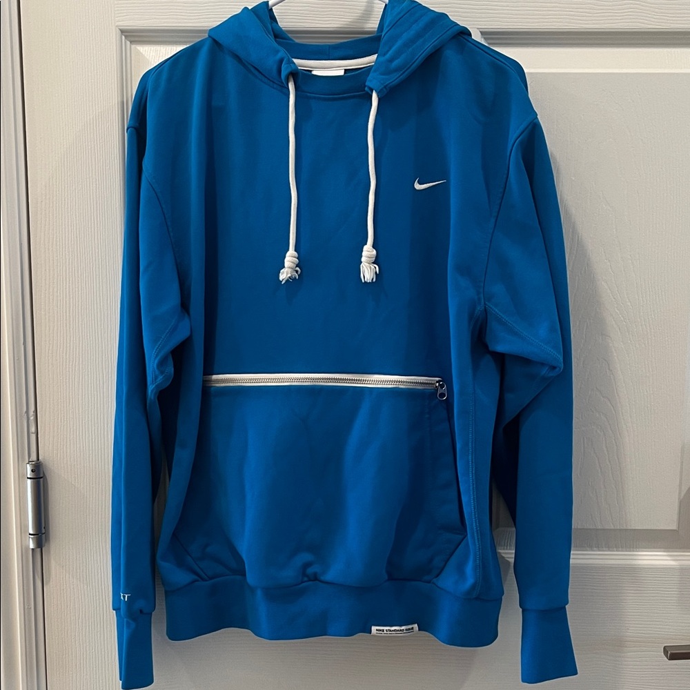 Nike Standard Issue DRI-FIT Mens Blue Hooded Pullover Front Zip Pocket Medium